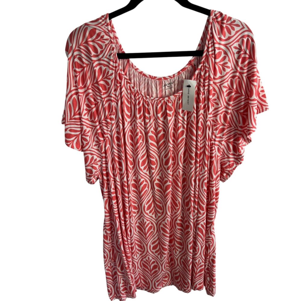 Lane Bryant Women's Tunic Top Shirt Size 26/28 3X Orange/White Print NEW